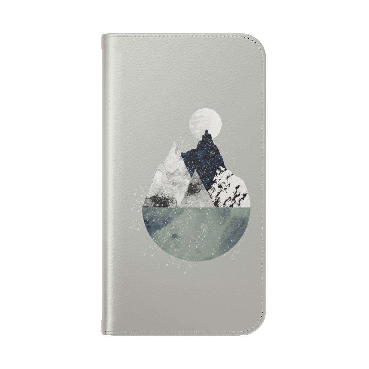 A winter landscape phone case featuring a modern, abstract Scandinavian-inspired design. - Folded Back