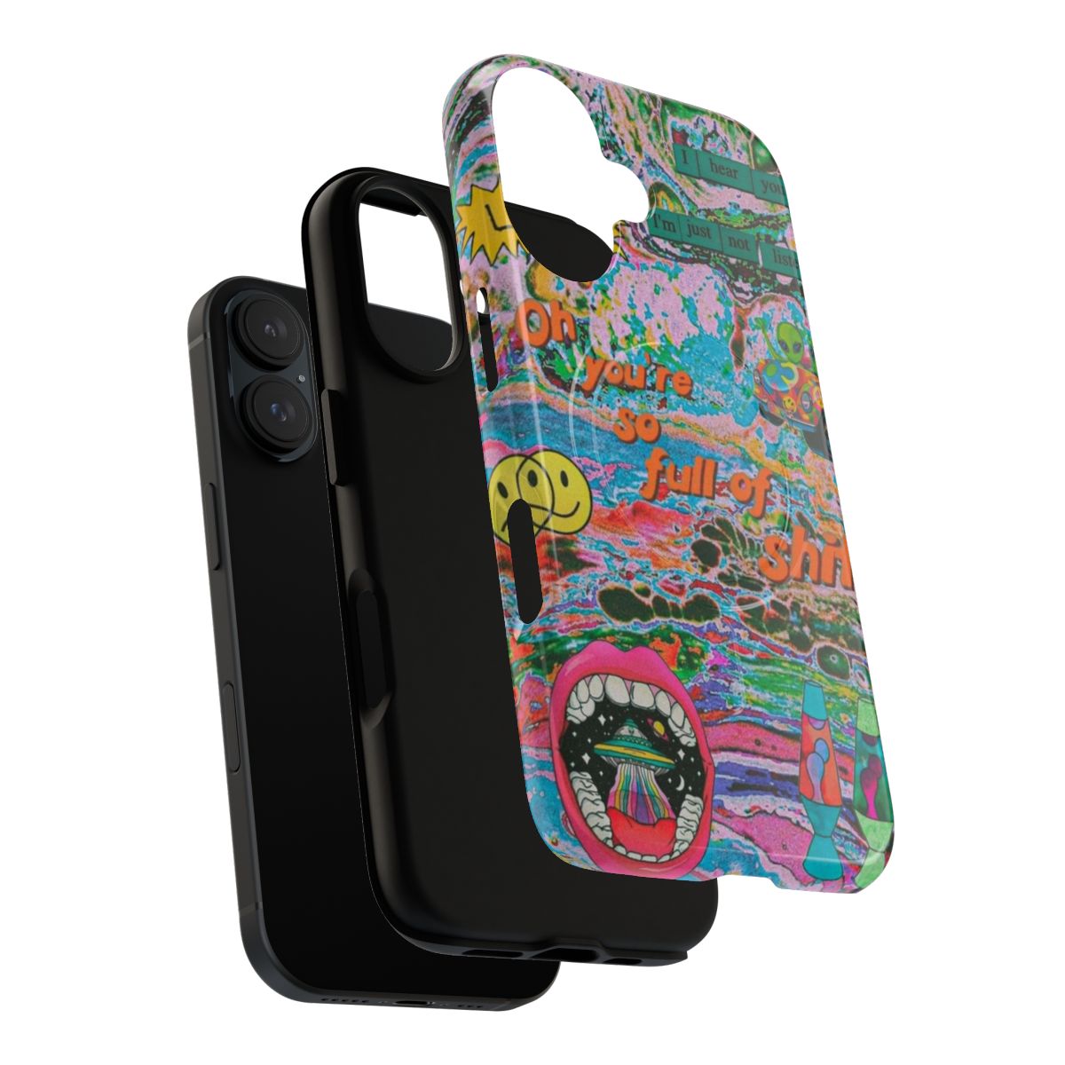 Trippy, colorful, and aesthetic magnetic phone case featuring a psychedelic, alien-inspired design. - Layers