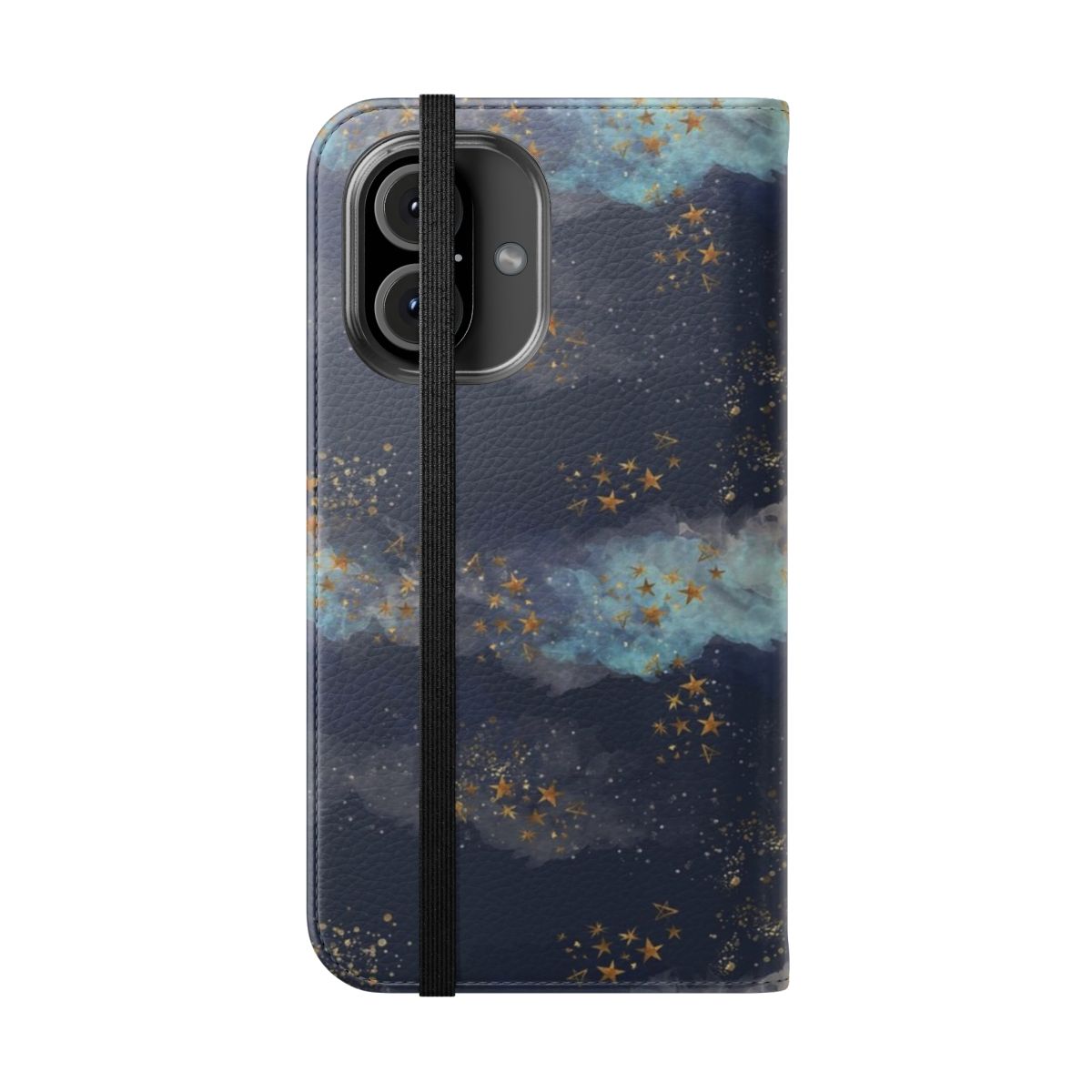 A phone case featuring a dreamy pastel night sky with stars and clouds. - Folded Front