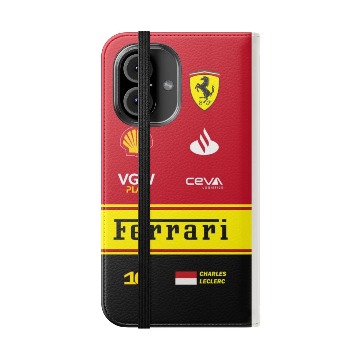 Formula 1 racing-themed phone case with Charles Leclerc and Carlos Sainz graphics - Folded Front