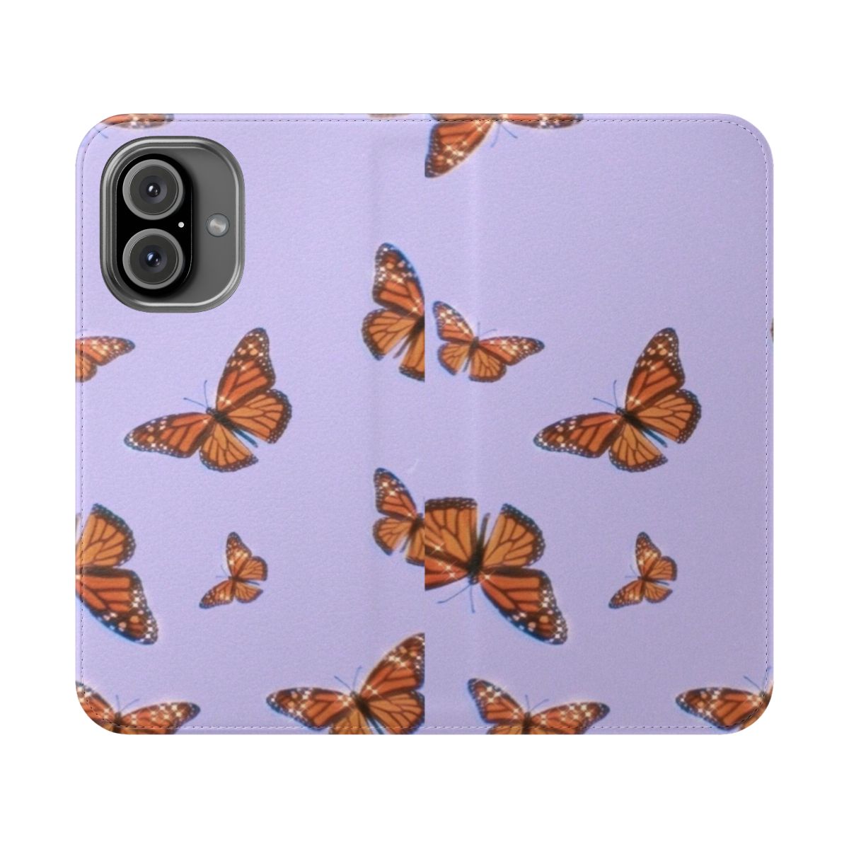 Elegant butterfly phone case with a pastel purple pattern