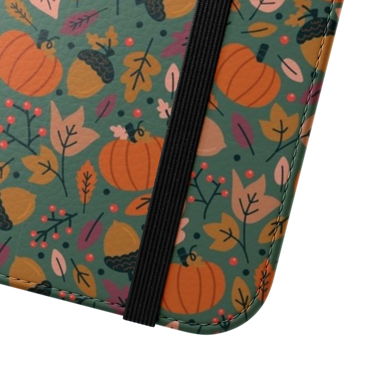 Autumnal pumpkin field phone case with fall foliage and cozy design - Close Up