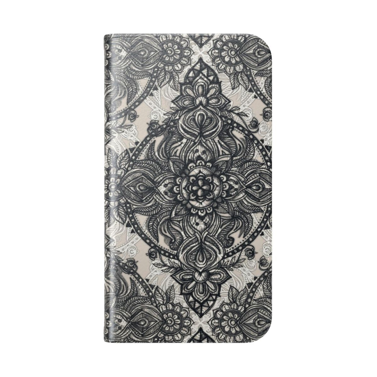 Charcoal Lace Pencil Doodle Boho Pattern Phone Case - Folded Back