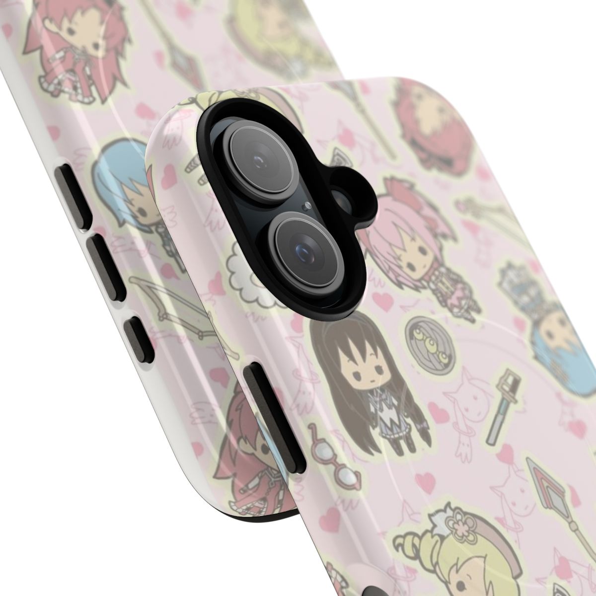 Pastel anime-inspired magnetic phone case featuring a cute chibi design - Detail