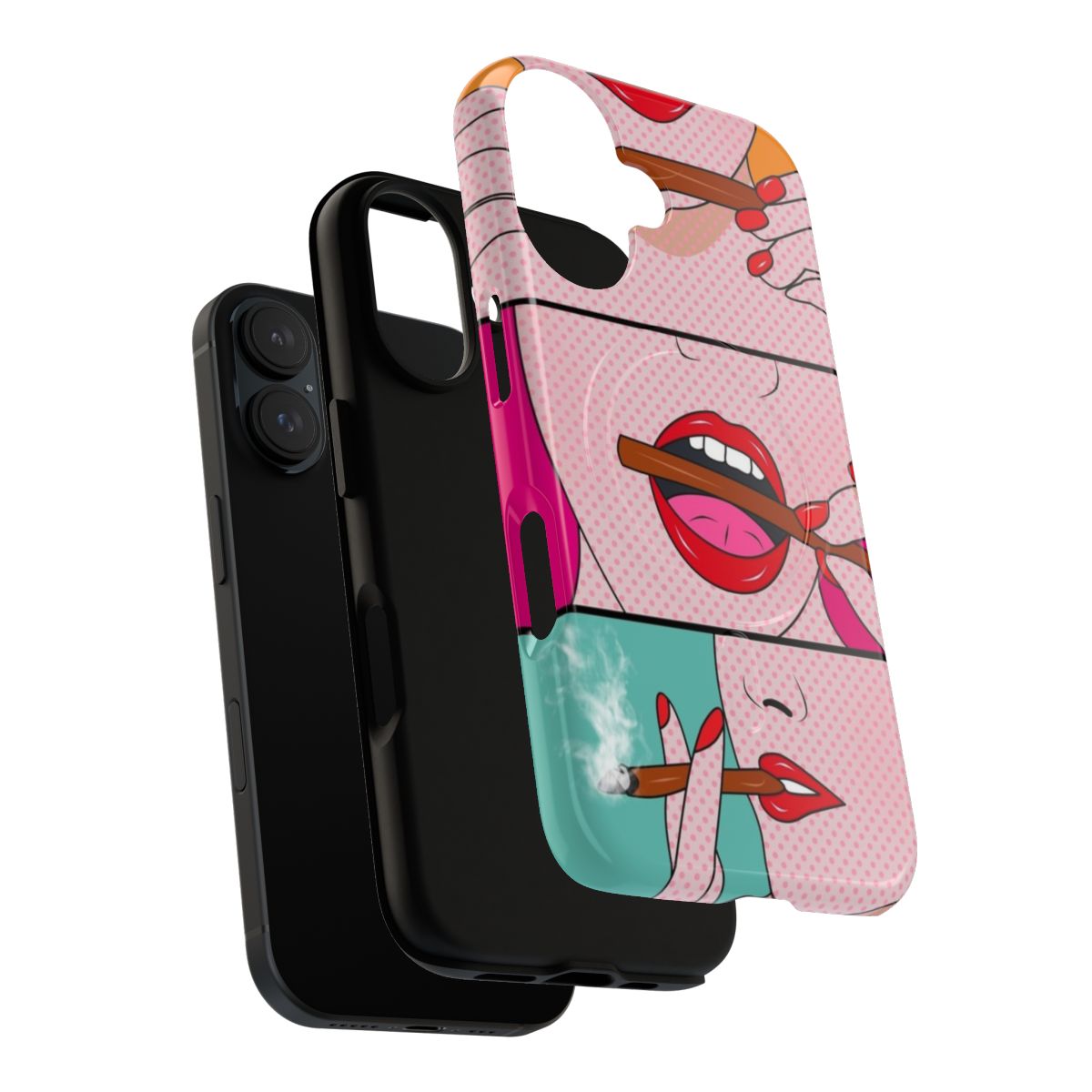 Colorful trippy illustration of a lady smoking a joint on a magnetic phone case - Layers