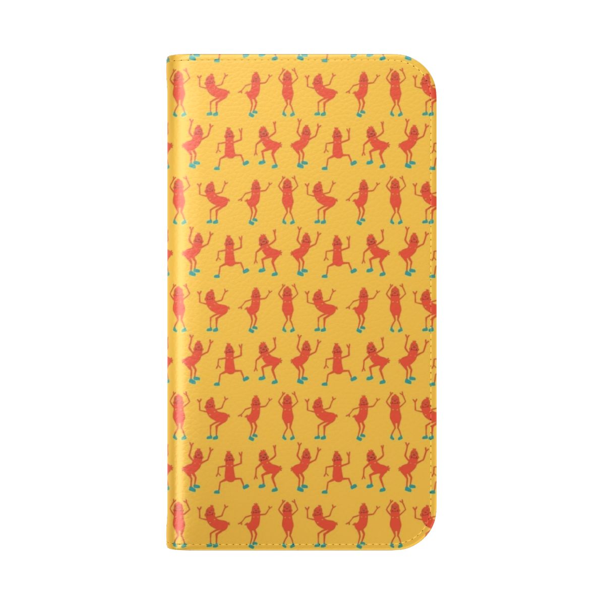 Vibrant illustration of a dancing sausage on a mobile phone cover - Folded Back