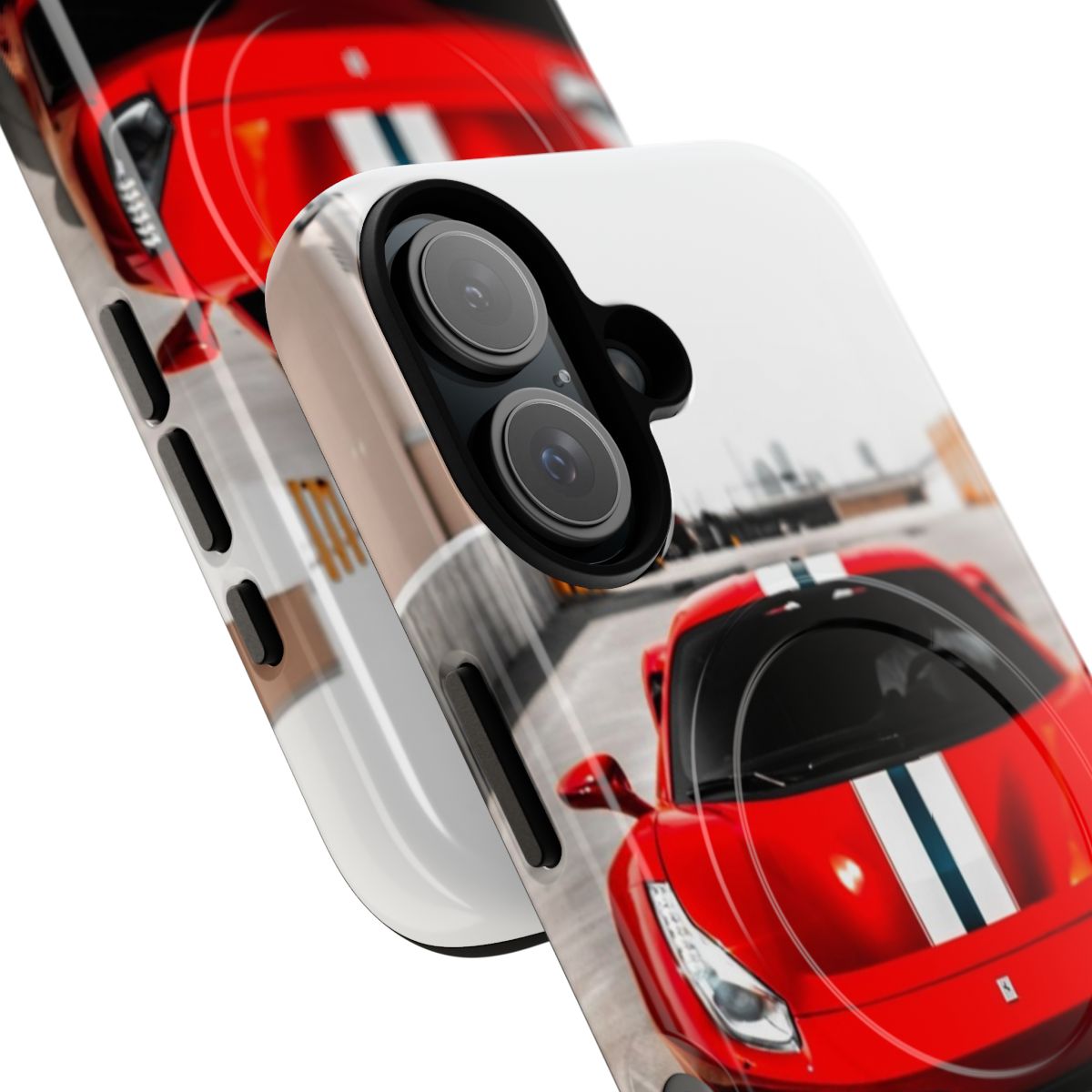 Sleek and durable magnetic phone case featuring a Ferrari 488 Pista inspired design - Detail