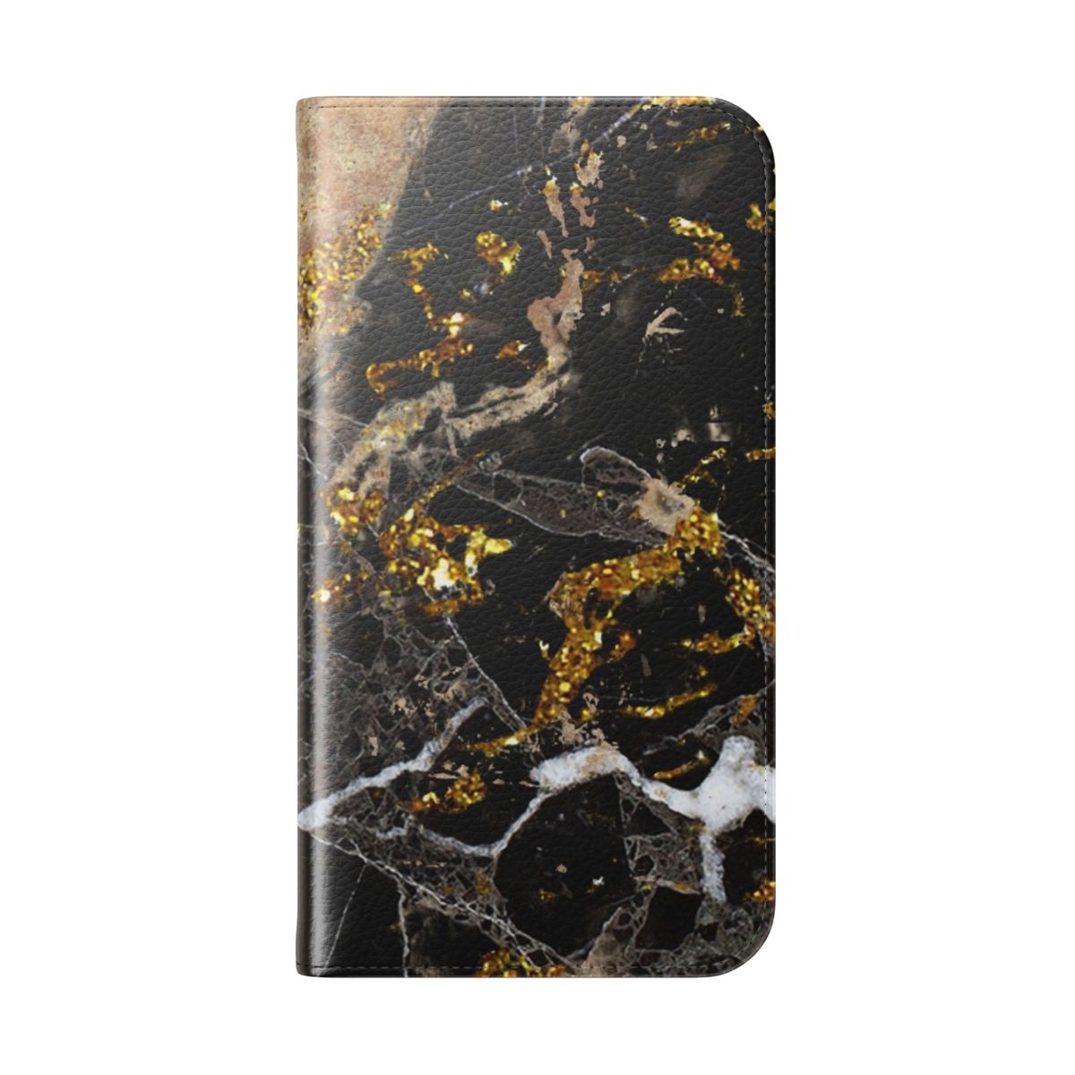 Marble stone pattern phone case with golden glitter - Folded Back