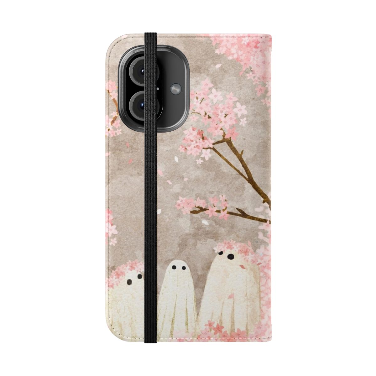 Enchanting cherry blossom floral phone case with ghostly Japanese-inspired design - Folded Front