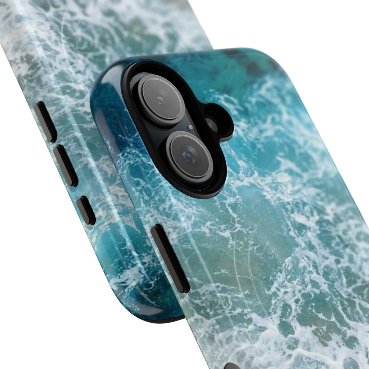 Ocean foam phone case with turquoise and white design - Detail