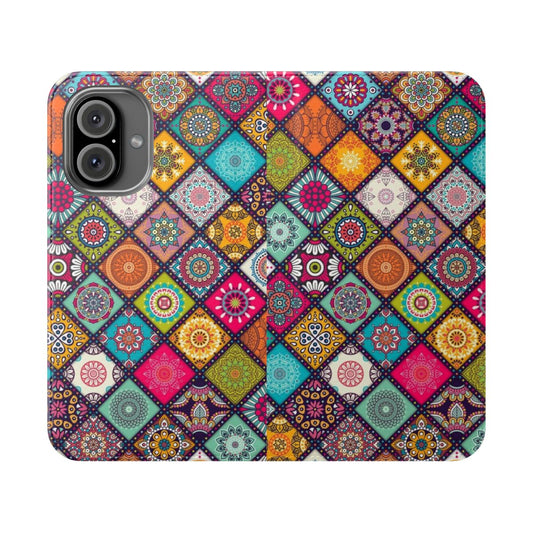 Colorful mandala pattern on a flip cover phone case