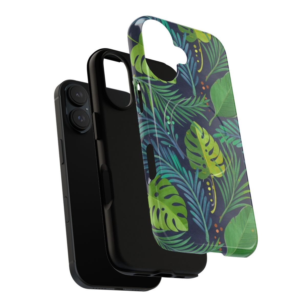 Tropical phone case with palm trees, banana leaves, and botanical pattern - Layers