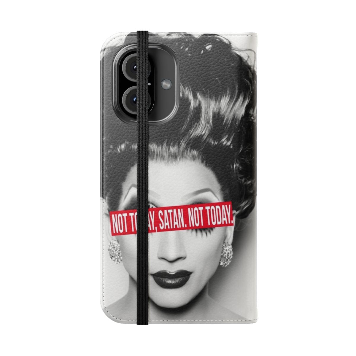 Flip cover phone case with "Not today, Satan. Not today." design for RuPaul's Drag Race fans - Folded Front