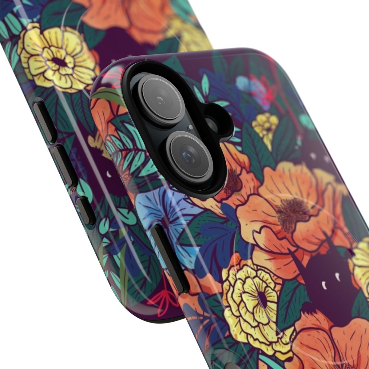 Colorful watercolor wild flowers on a tough, magnetic phone case - Detail