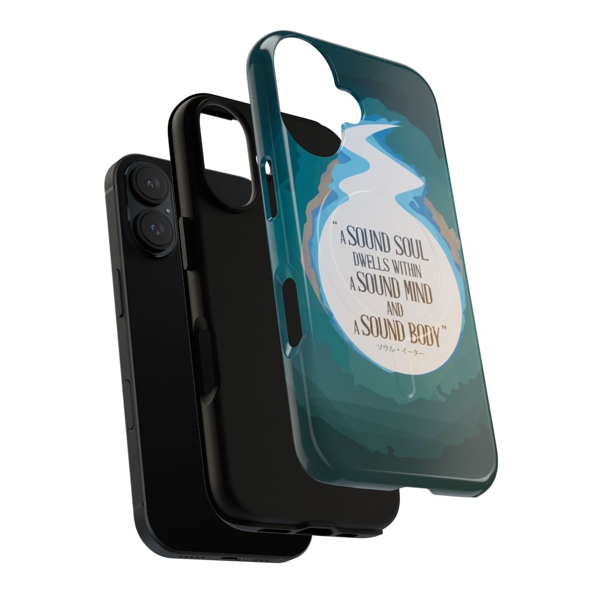 Inspirational sports and anime-themed magnetic tough phone case with "A Sound Soul" design - Layers