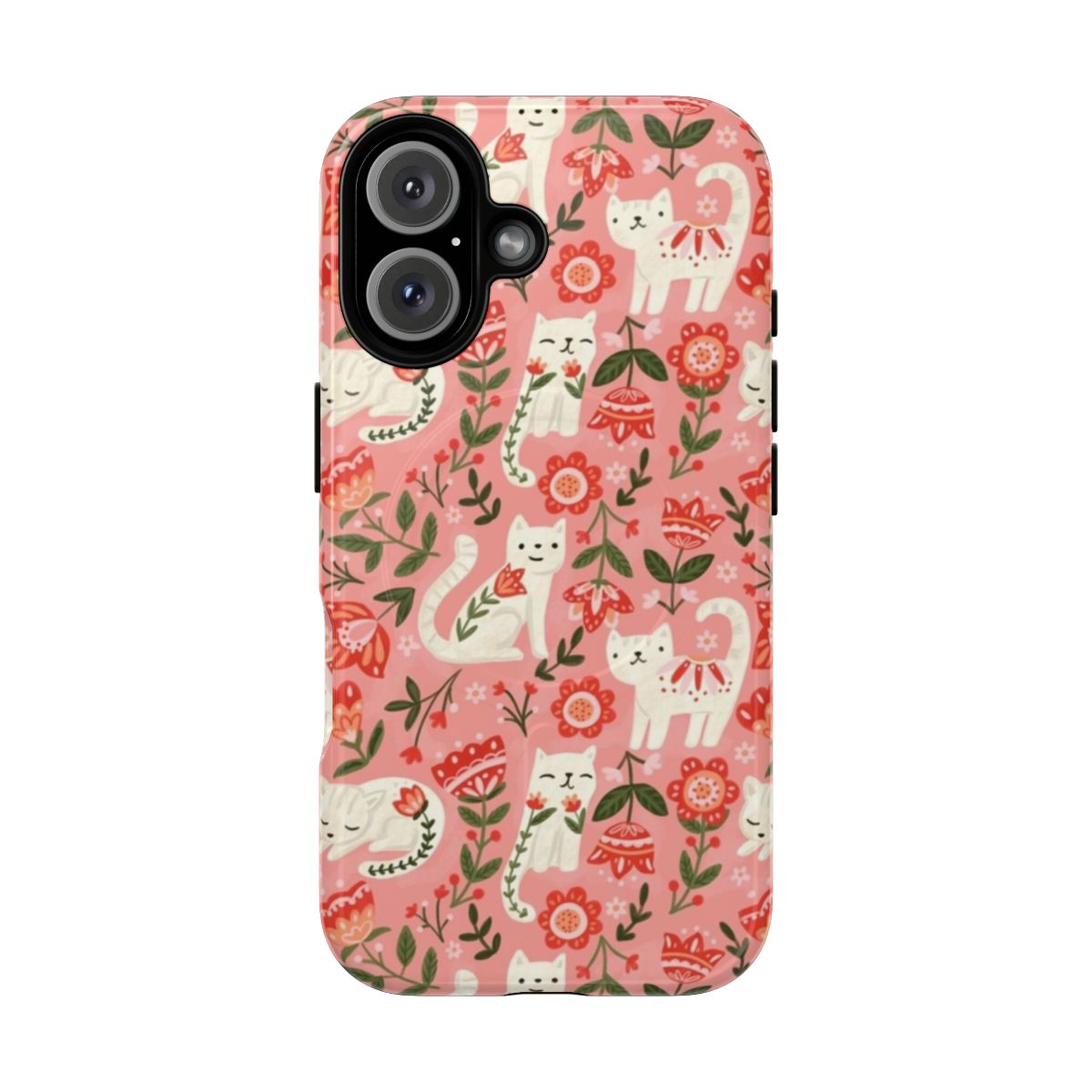 Colorful cat pattern design on a durable magnetic phone case