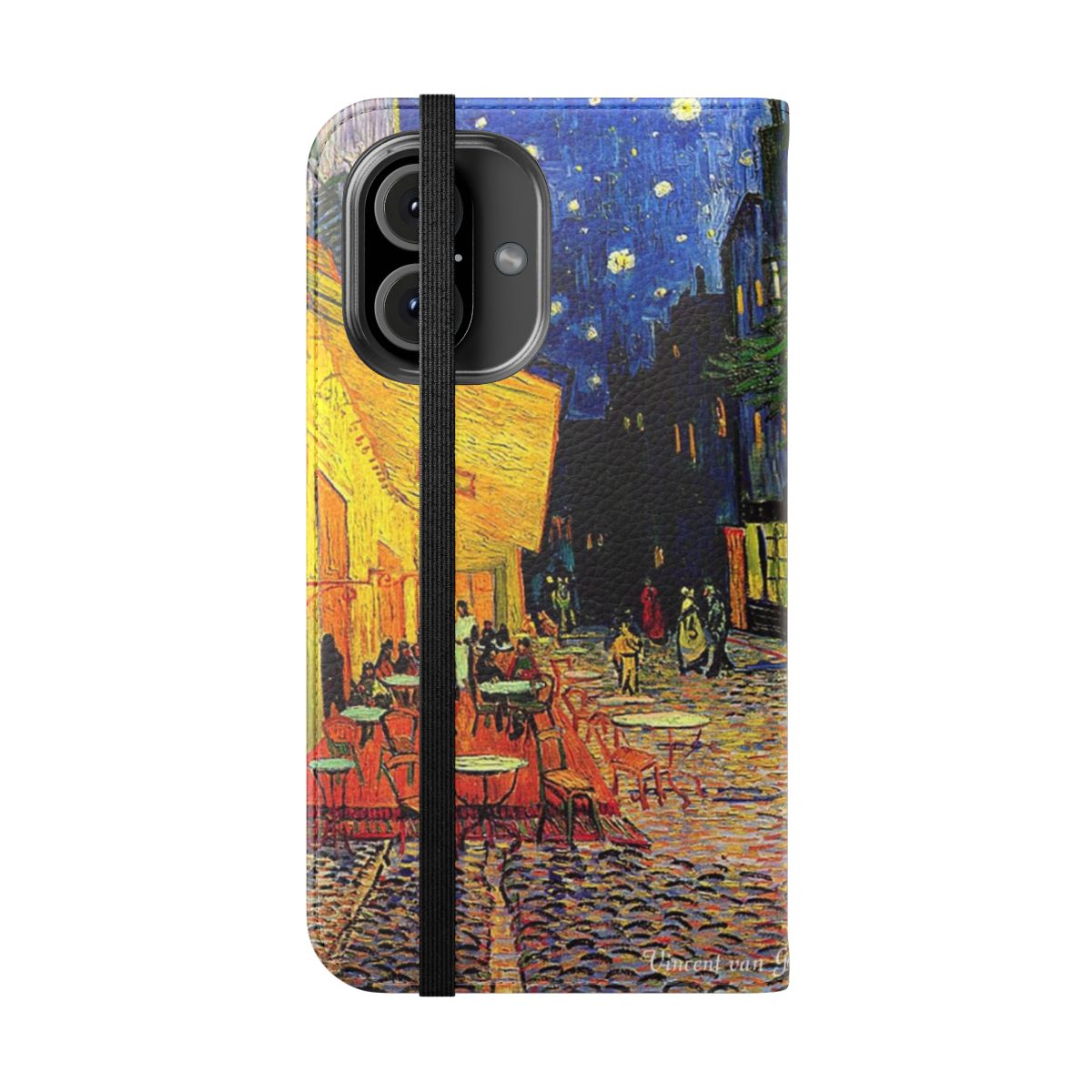 Flip phone case featuring Vincent van Gogh's "The Cafe Terrace on the Place du Forum, Arles, at Night" - Folded Front