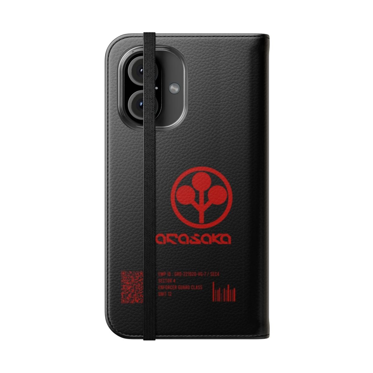 Cyberpunk-inspired minimalist phone cover in black and red color - Folded Front