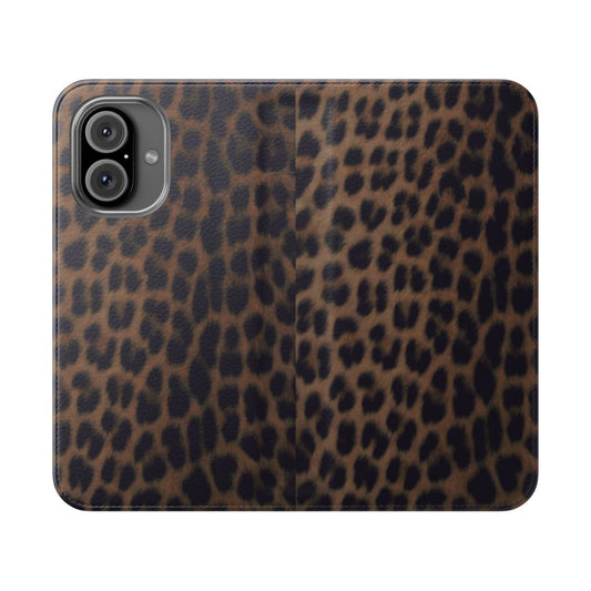 Leopard print phone case cover with a flip design for protection