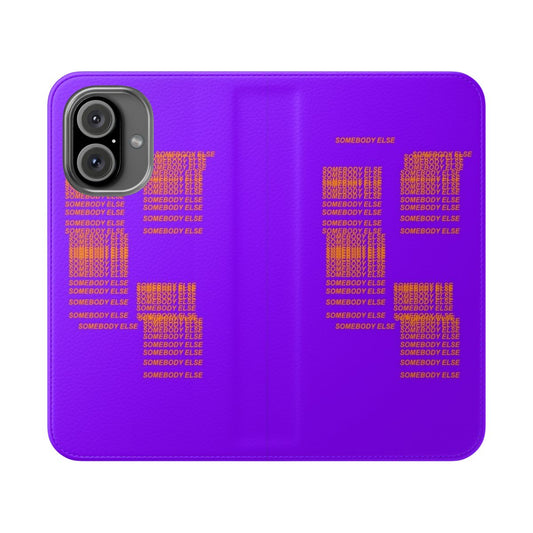 Stylish phone case with purple and orange graphics inspired by The 1975 and Kanye West