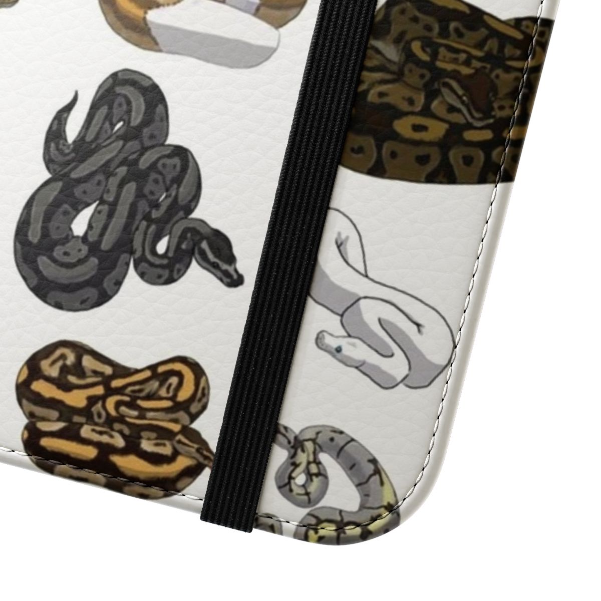 Flip cover phone case with a ball python snake pattern design - Close Up