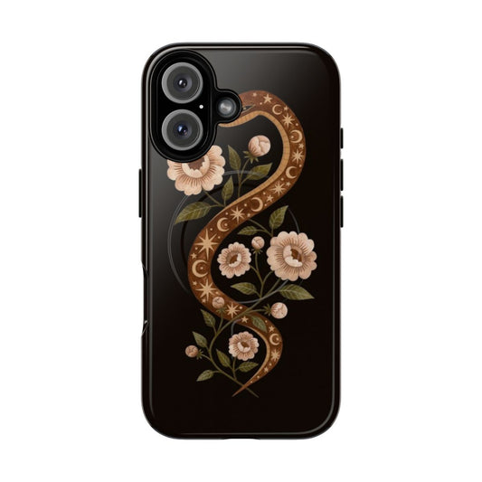 Serpent Spells Magnetic Phone Case with Floral and Starry Designs