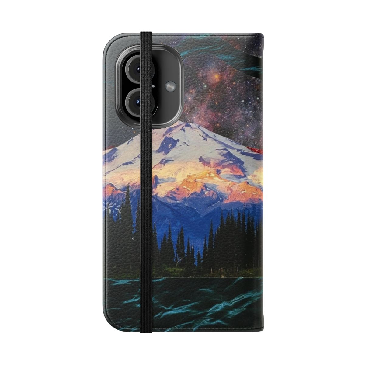 Surreal blue ridge mountains landscape with stars on a phone case cover - Folded Front