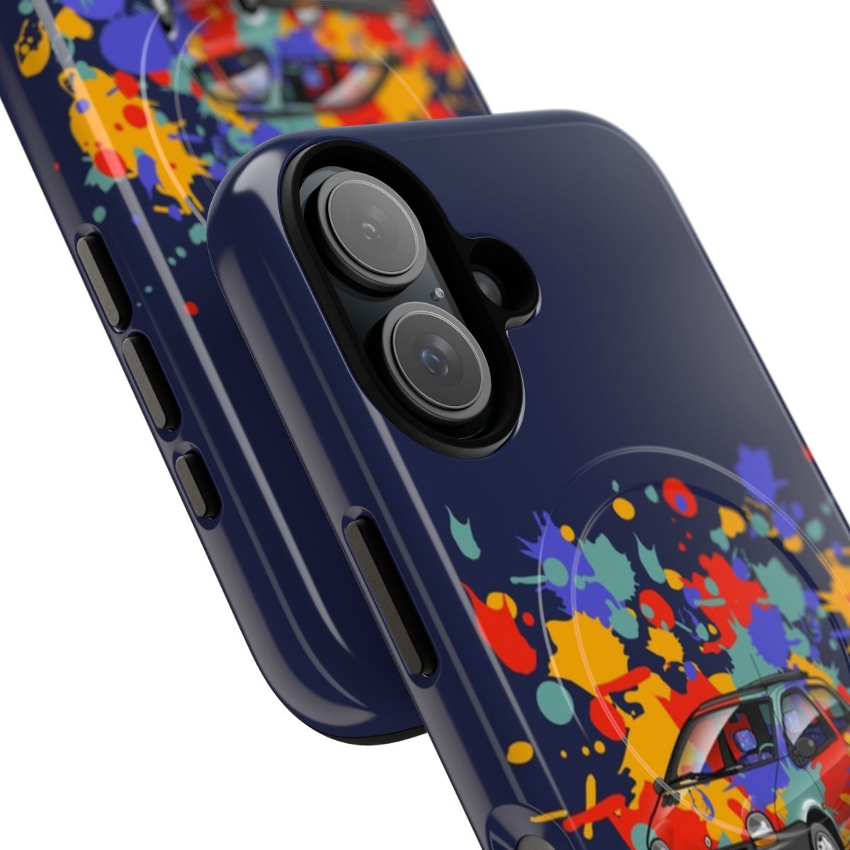 Magnetic tough phone case featuring stylized artwork of a 1993 Renault Twingo, a classic French small car. - Detail