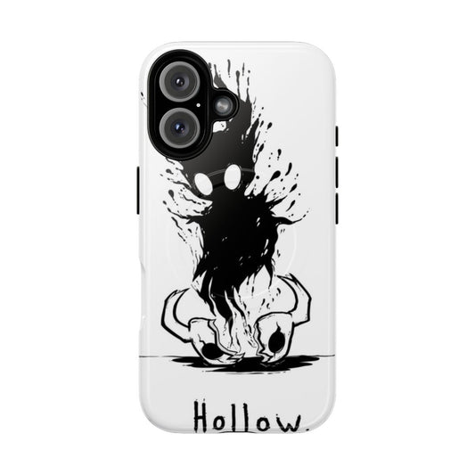 A stylized image of a hollow knight-inspired phone case with a magnetic closure and tough design.