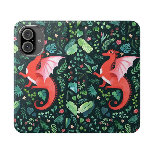 Tropical dragon-themed phone case cover with vibrant floral and botanical elements.