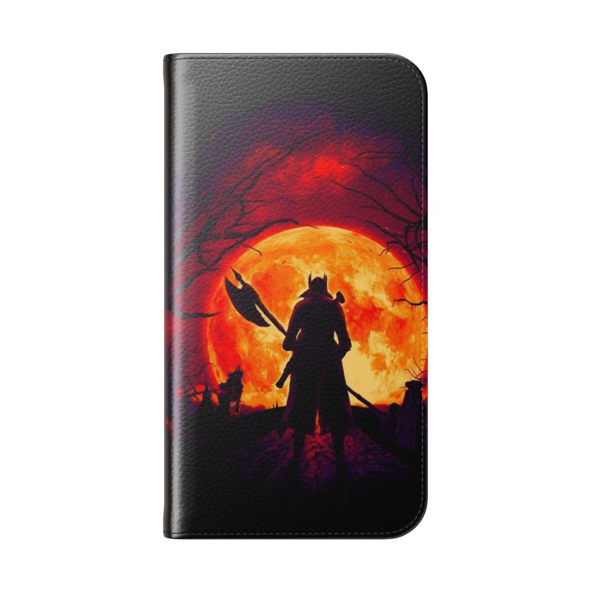 Bloodborne-inspired flip phone case with a blood moon design - Folded Back