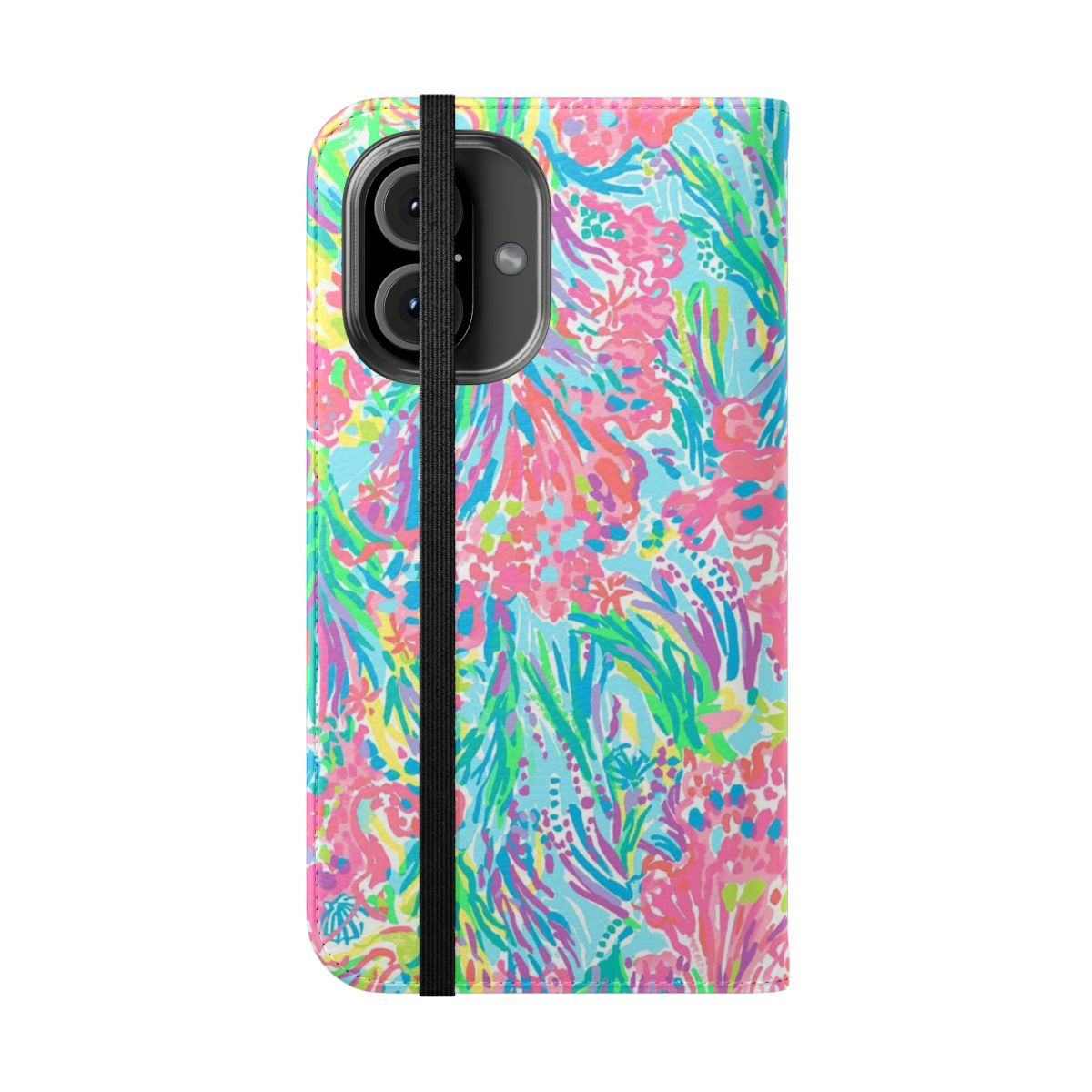 Soft rainbow-colored geometric abstract pattern on a flip cover phone case - Folded Front