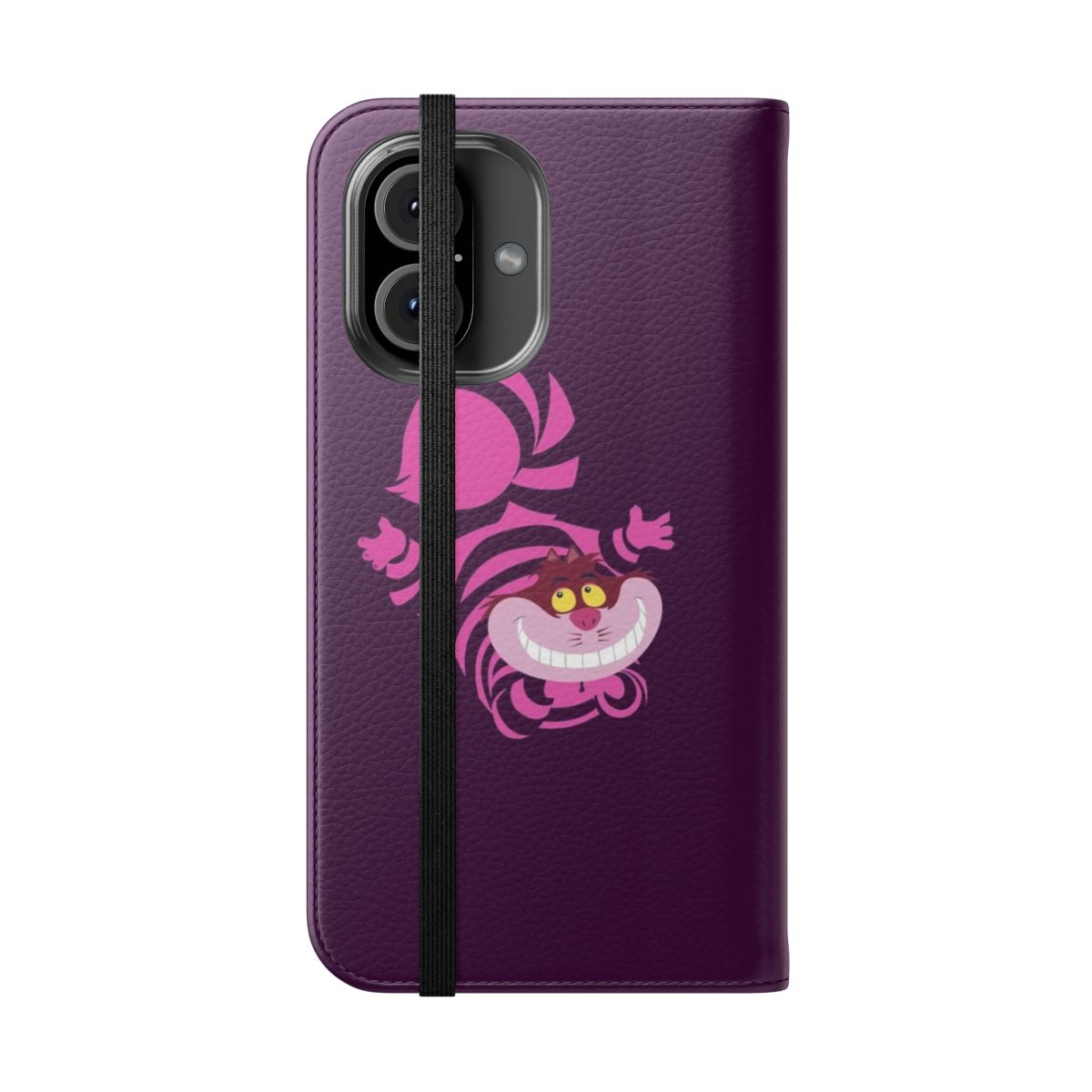 Flip phone case with an illustration of the Cheshire Cat from Alice in Wonderland - Folded Front