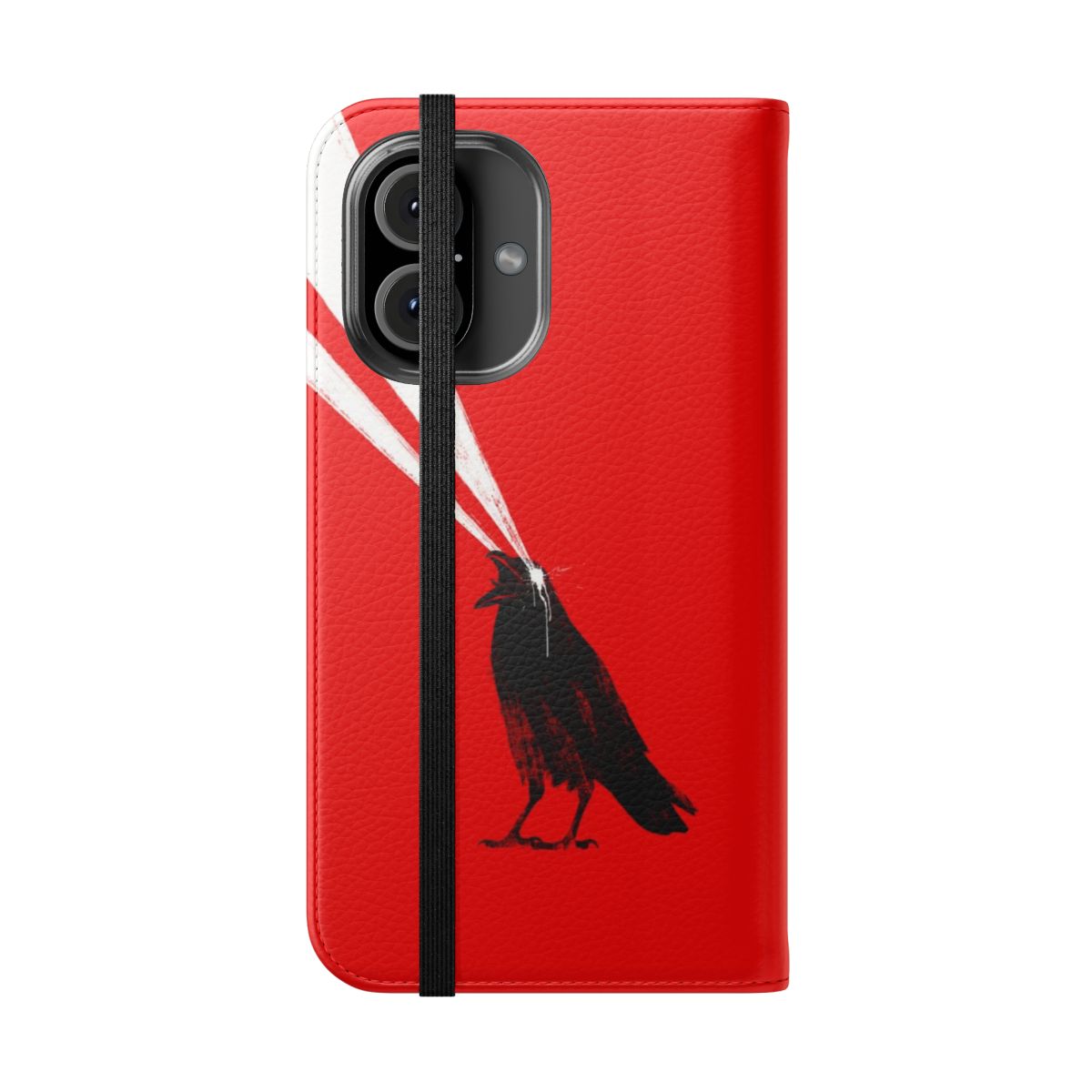 Laser Crow Gothic Phone Case - Spooky Retro Smartphone Cover with Dark Bird Illustration - Folded Front