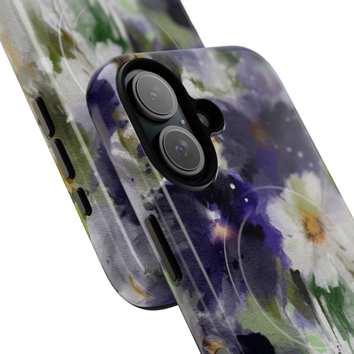 Blue floral pattern on a magnetic tough phone case - Detail