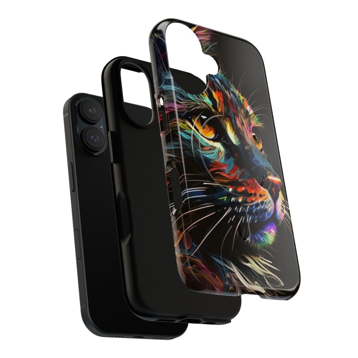 Colorful abstract cat art design on a sturdy phone case - Layers