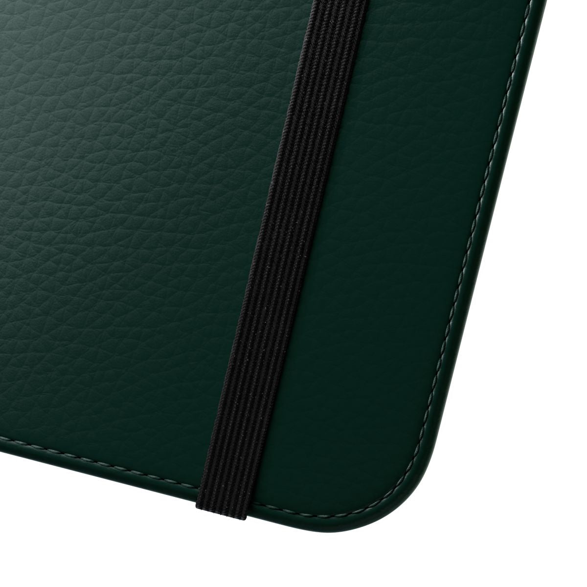 Solid color flip cover phone case in a deep forest green shade - Close Up