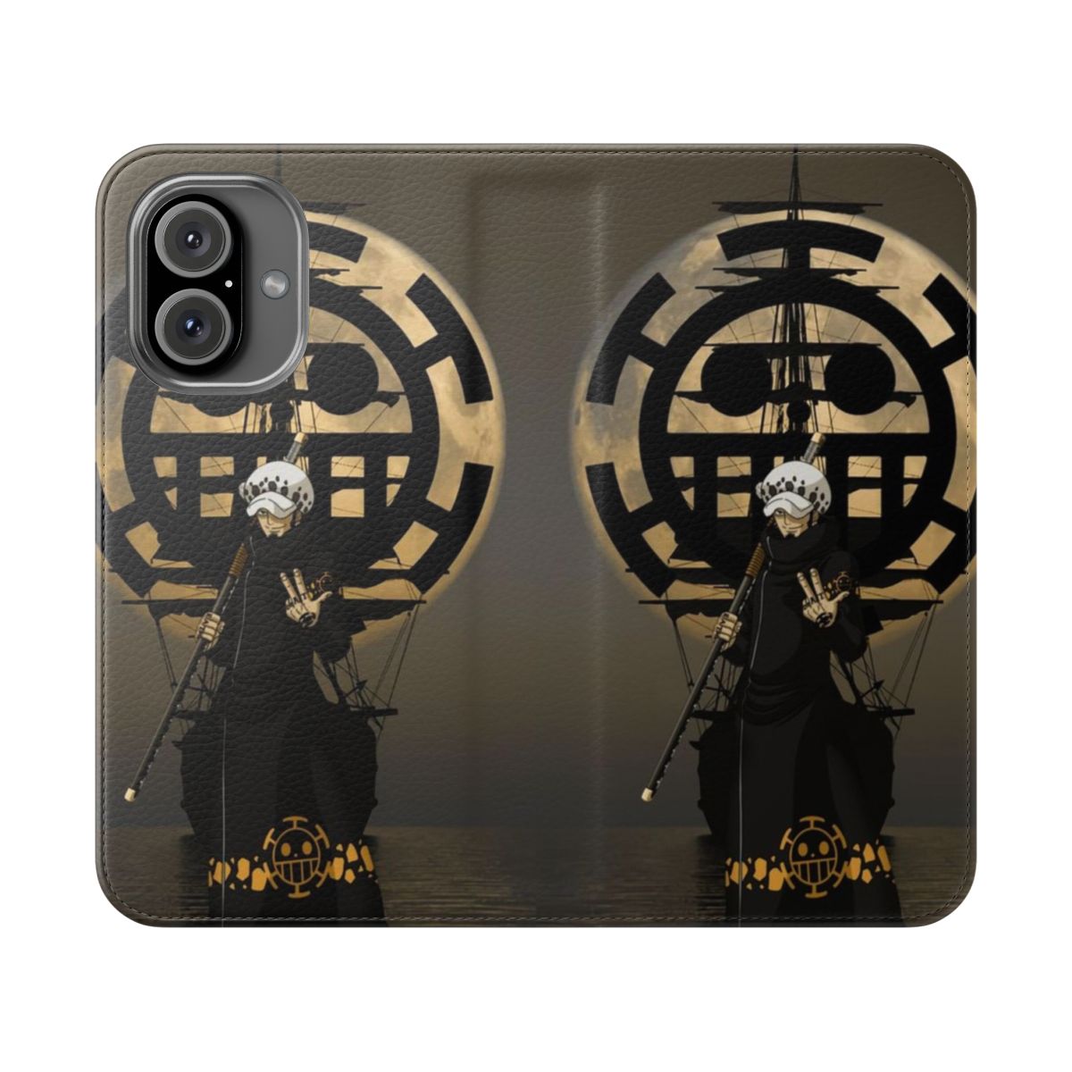 Vibrant and durable flip phone cases featuring popular anime characters like Luffy, Trafalgar Law, and Sanji from One Piece.