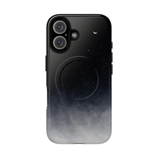 Magnetic tough phone case with landscape night sky design featuring the moon, stars, and clouds