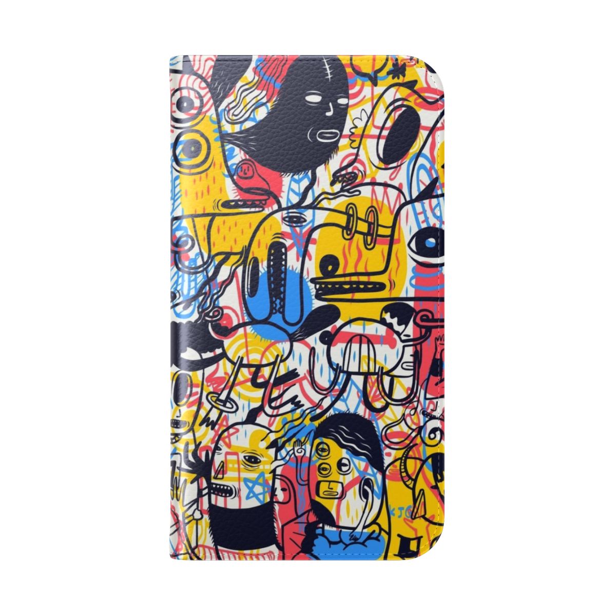 Colorful monster-themed flip cover phone case with vector art design - Folded Back