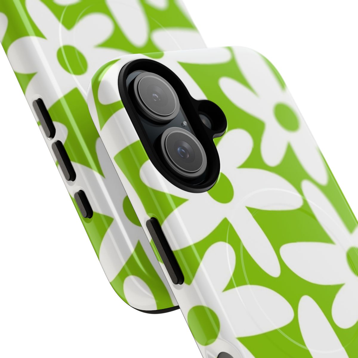 Retro floral pattern phone case in lime green and white - Detail