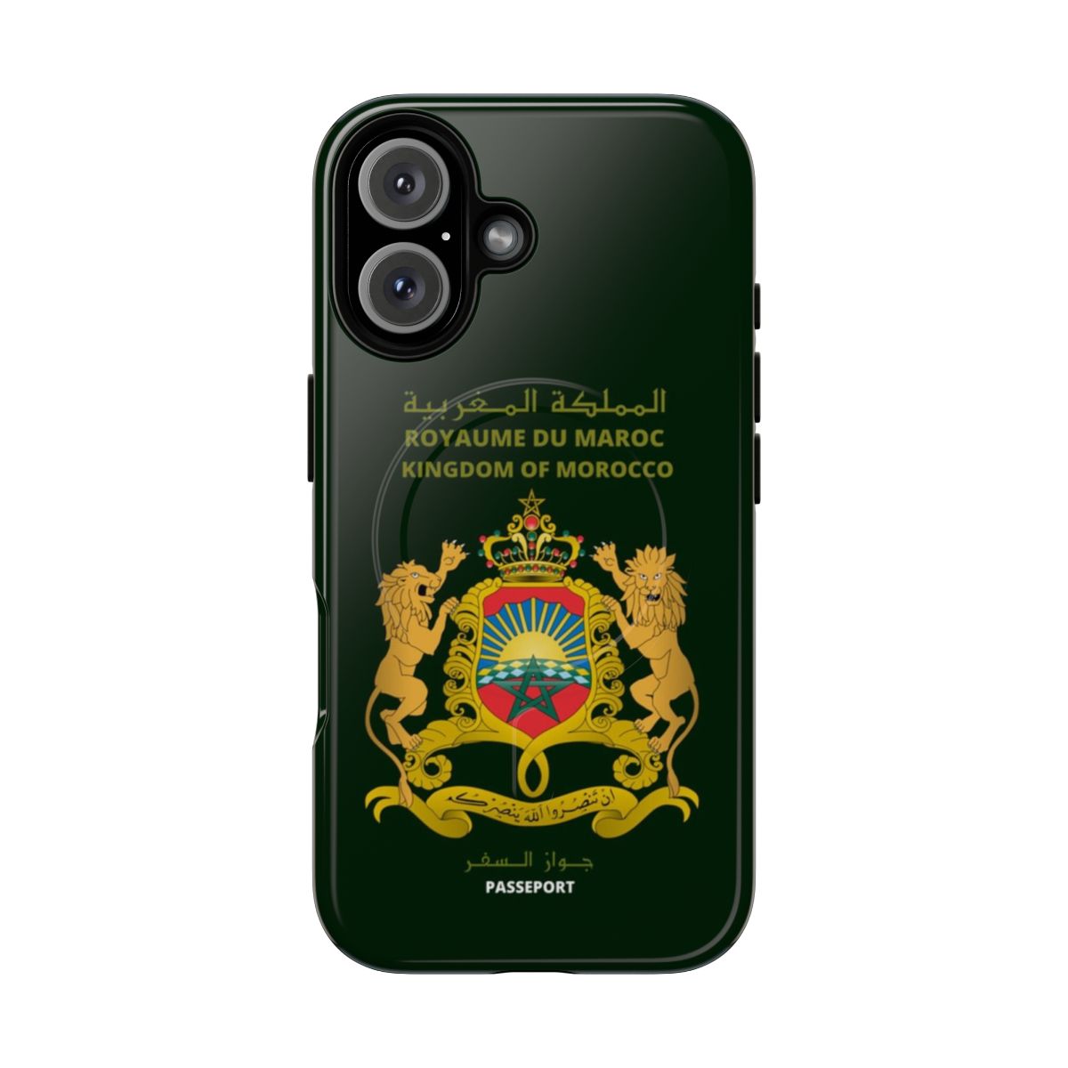 Magnetic tough phone case featuring the flag and imagery of Morocco