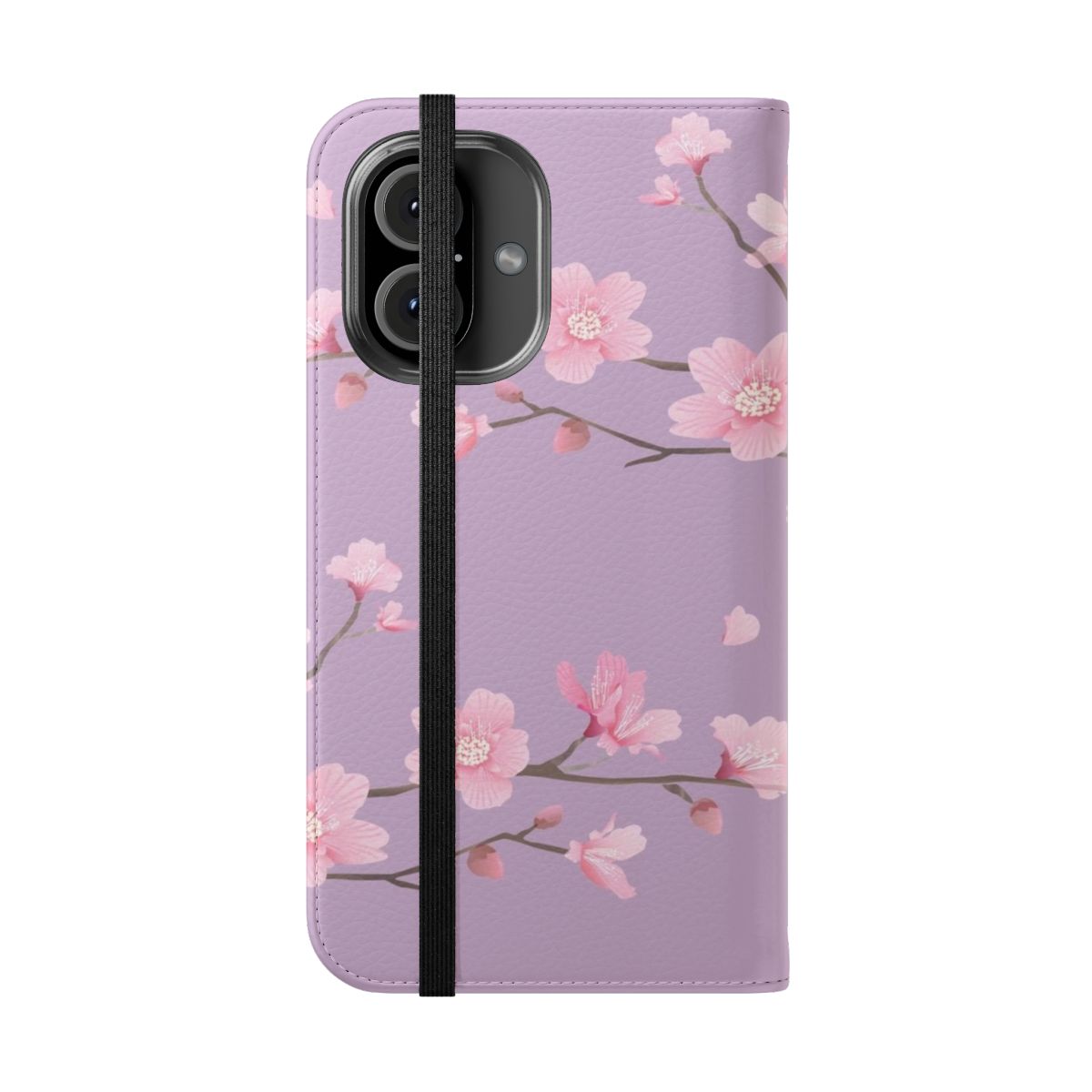 Pastel purple flip cover phone case with beautiful cherry blossom flower design - Folded Front