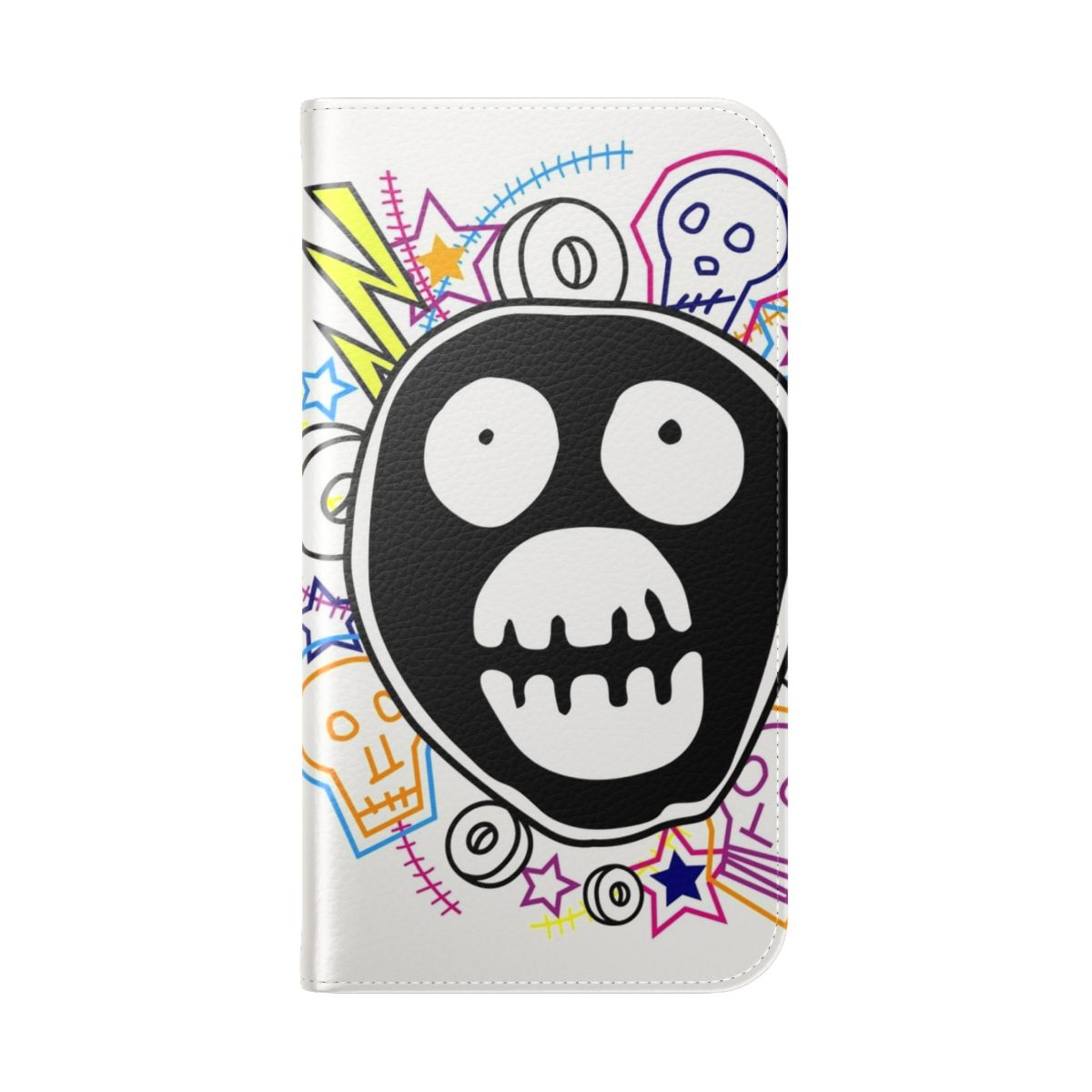 Colorful phone case featuring the iconic Mighty Boosh logo design - Folded Back