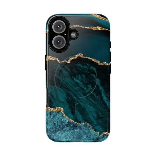 Faux malachite marble pattern on a tough, magnetic phone case