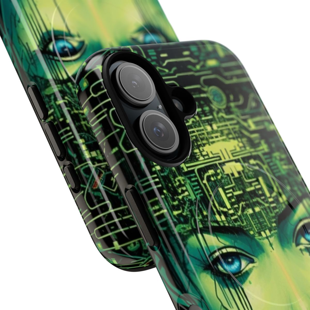 Shodan-inspired magnetic tough phone case with sci-fi and anime-style graphics - Detail