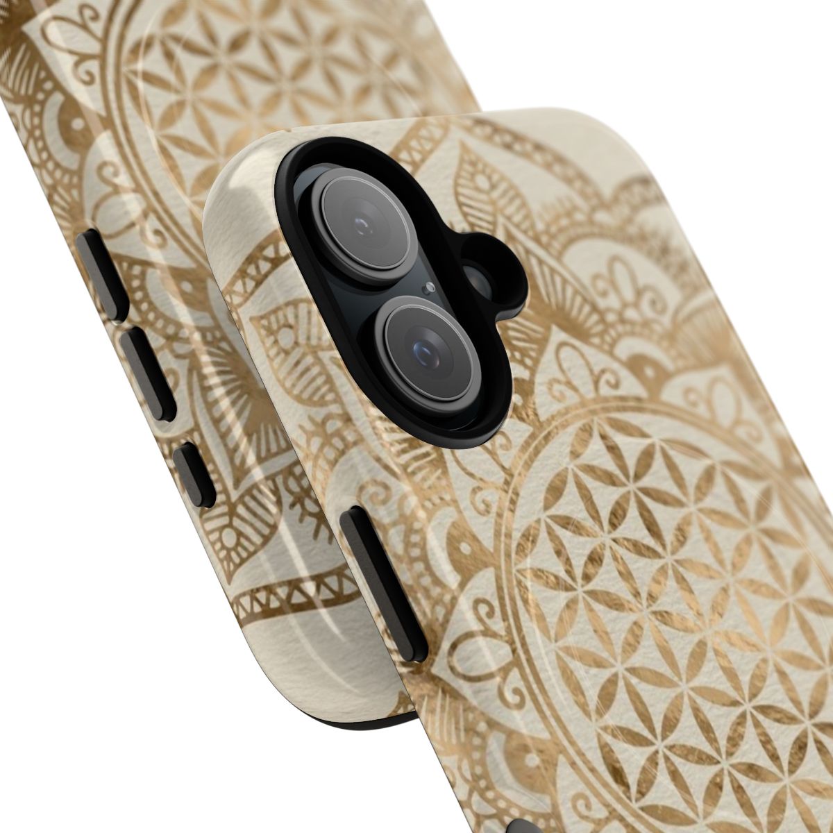 Pastel gold Flower of Life design on a magnetic tough phone case - Detail