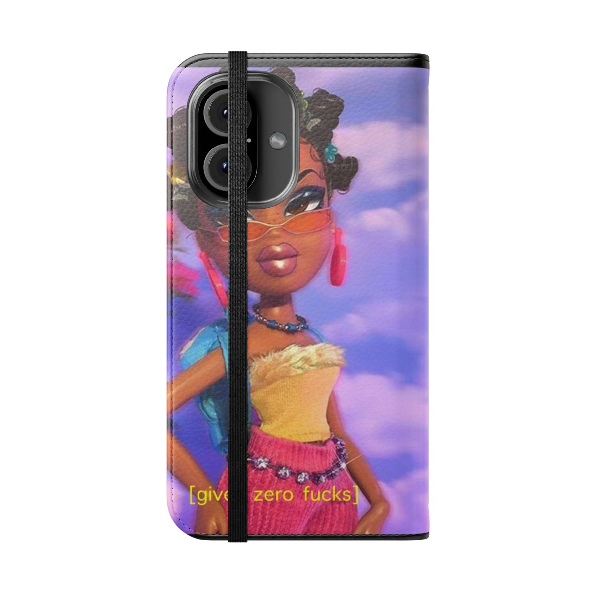 Stylish flip cover phone case with a Bratz-inspired aesthetic - Folded Front