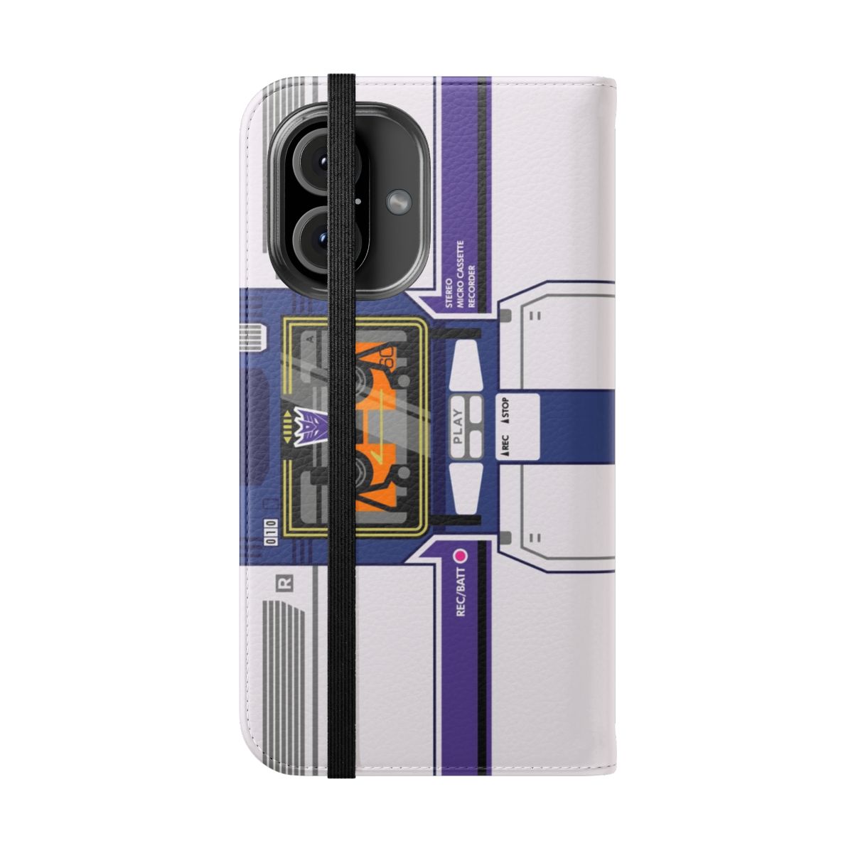 Soundwave inspired flip cover phone case featuring Transformers-like design - Folded Front