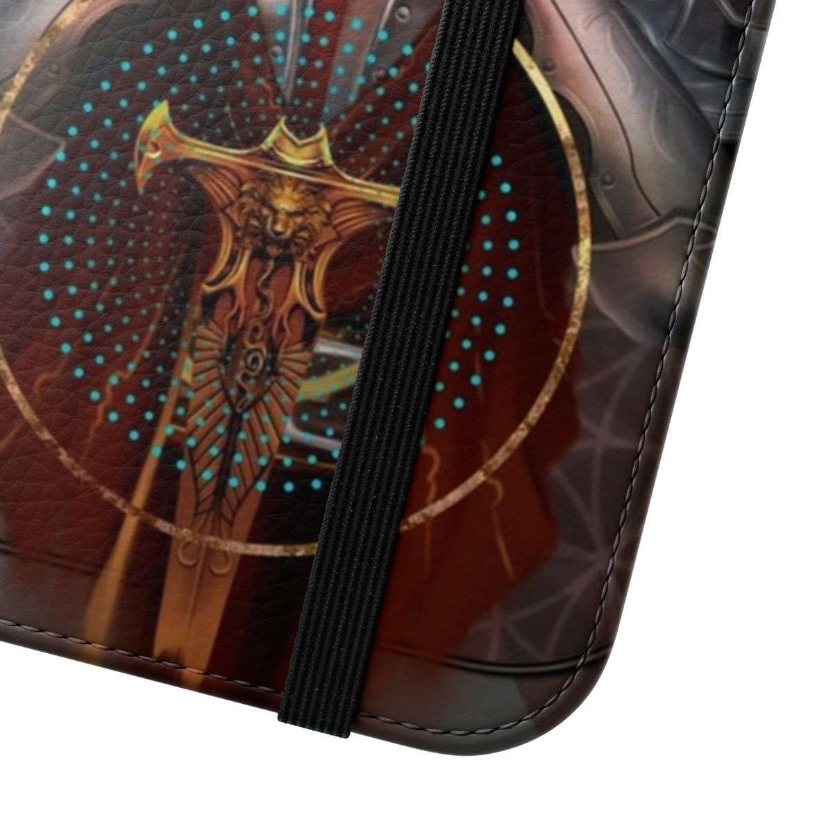 Flip phone case with fantasy dragon tarot templar design - Close Up